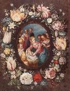 unknow artist The nativity encircled by a garland of flowers oil